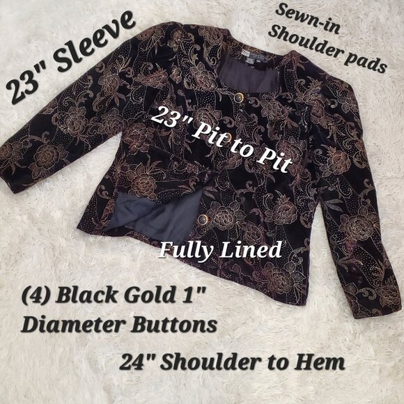 MORGAN TAYLOR EVENING Black & Gold Long Sleeve Jacket, 16W - Picture 6 of 9